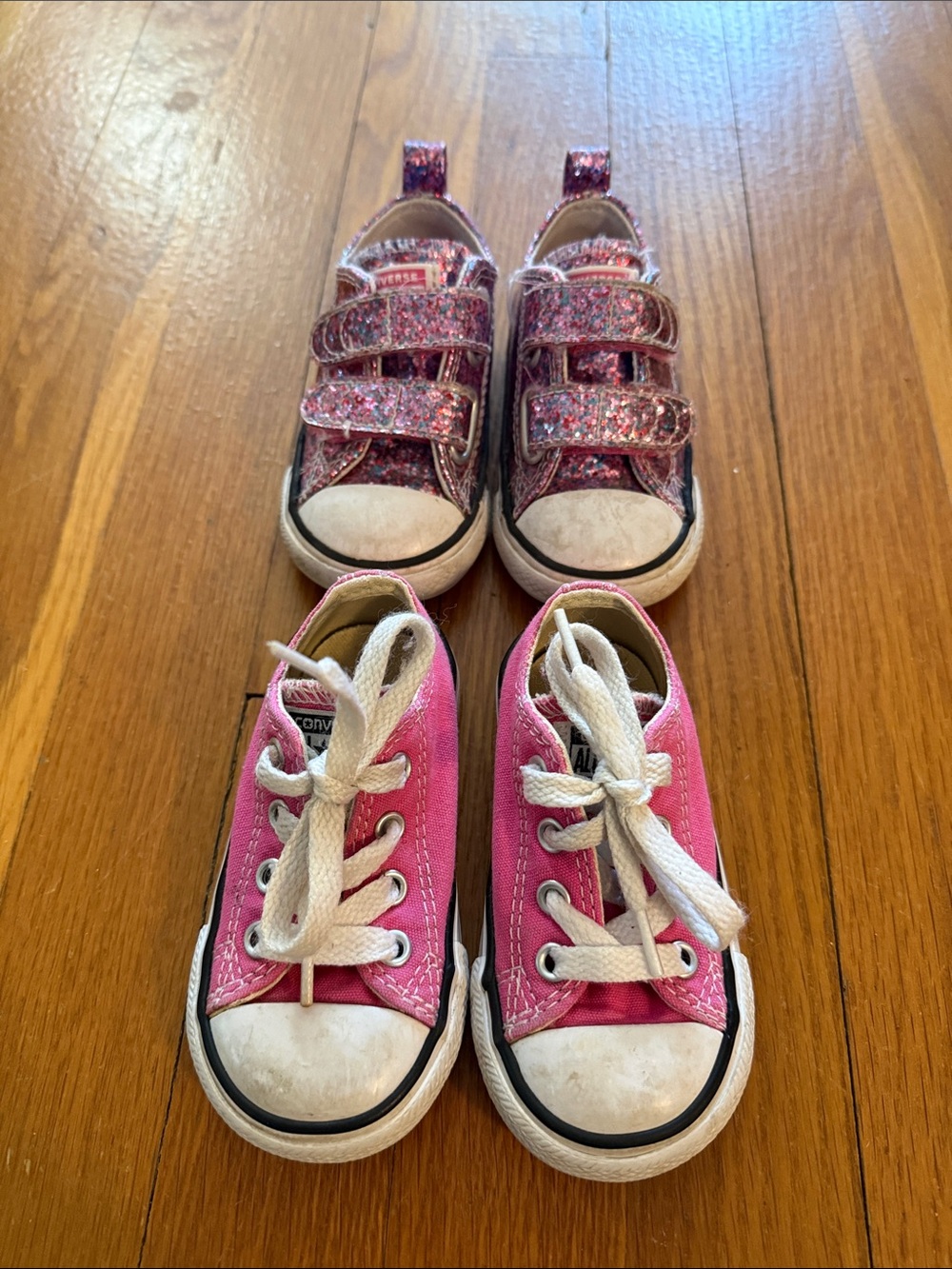 2 Pairs Converse Kids Pink Canvas Low Top Sneakers with Glitter Strap Pair